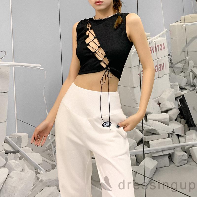 Áo không tay dáng ôm thiết kế khoét rỗng đan dây cá tính cho nữ