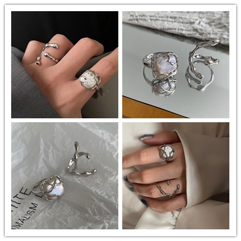 Bộ 2 Nhẫn Đeo Tay Đính Ngọc Trai Thời Trang Cho Nữ