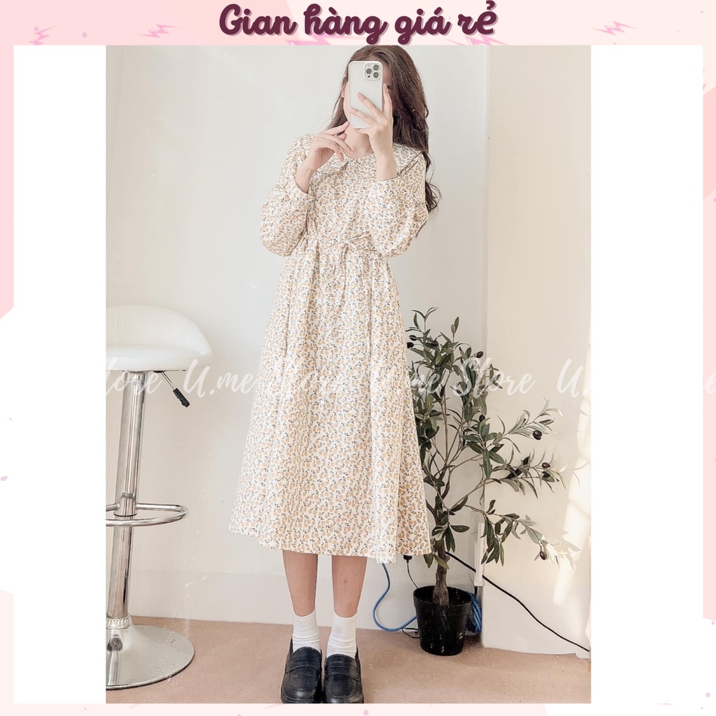 Đầm Váy Babydoll hoa nhí dáng dài nhung lì vintage phong cách Hàn Quốc Váy hoa nhí nàng thơ