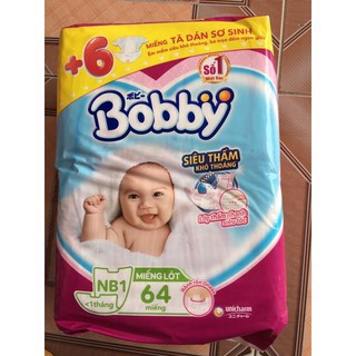 TẶNG 6 MIẾNG TÃ DÁN XS - MIẾNG LÓT SƠ SINH BOBBY NEWBORN 1 64 MIẾNG(CHO BÉ DƯỚI 1 THÁNG)