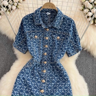 Đầm sơ mi jean đính nút cá tính. Nhập QC