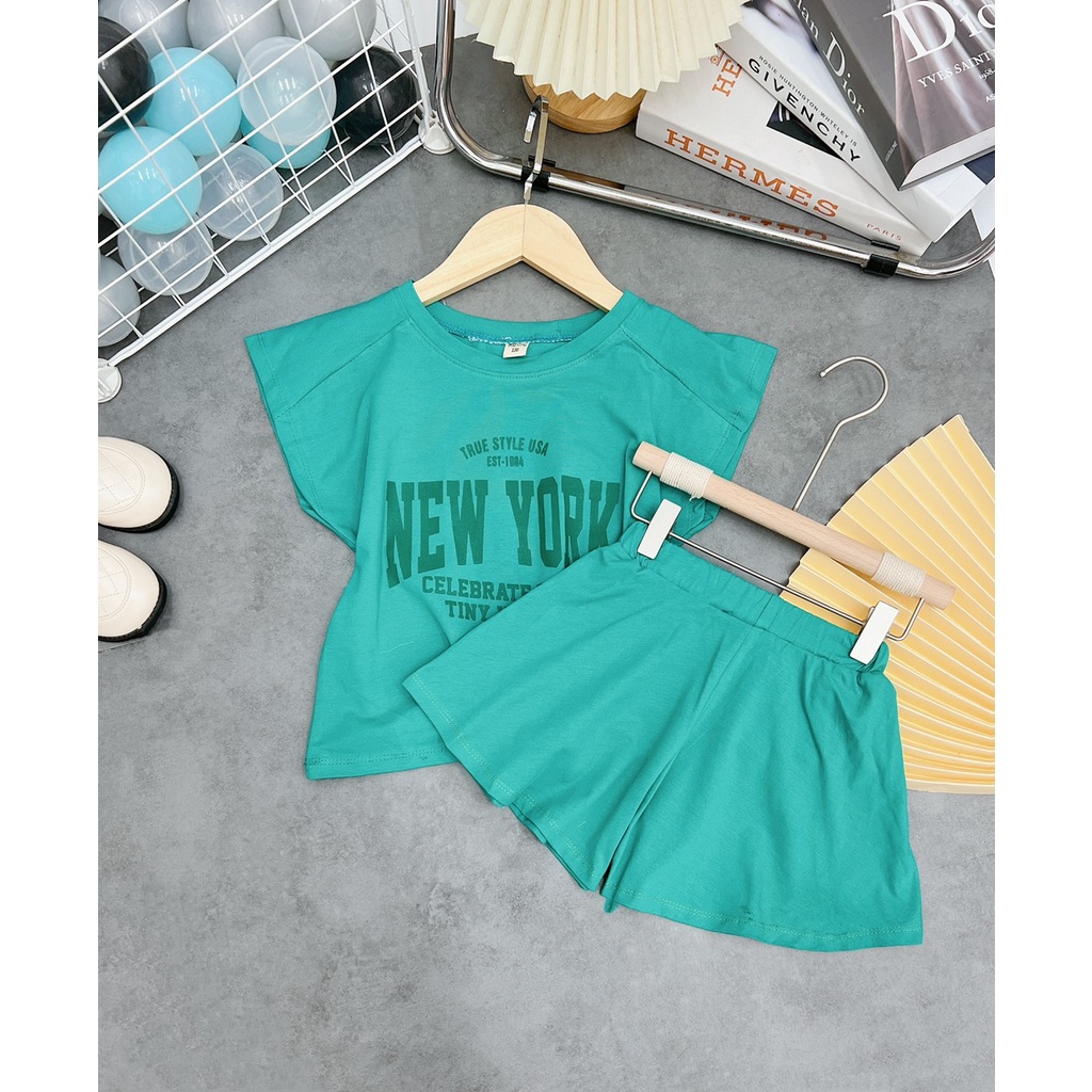 Bộ bé hè bé gái, bộ chất cotton 4c NEW YORK quần váy cạp rời size 20-32kg