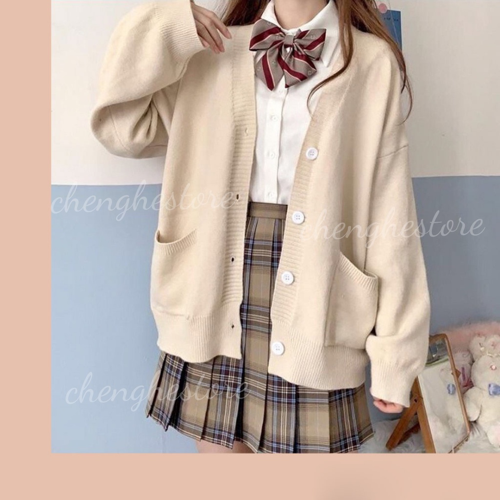 Áo Khoác Cardigan Dài Tay Dễ Thương Học Sinh/ Áo Len Dài Tay JK Nhật Bản A00311