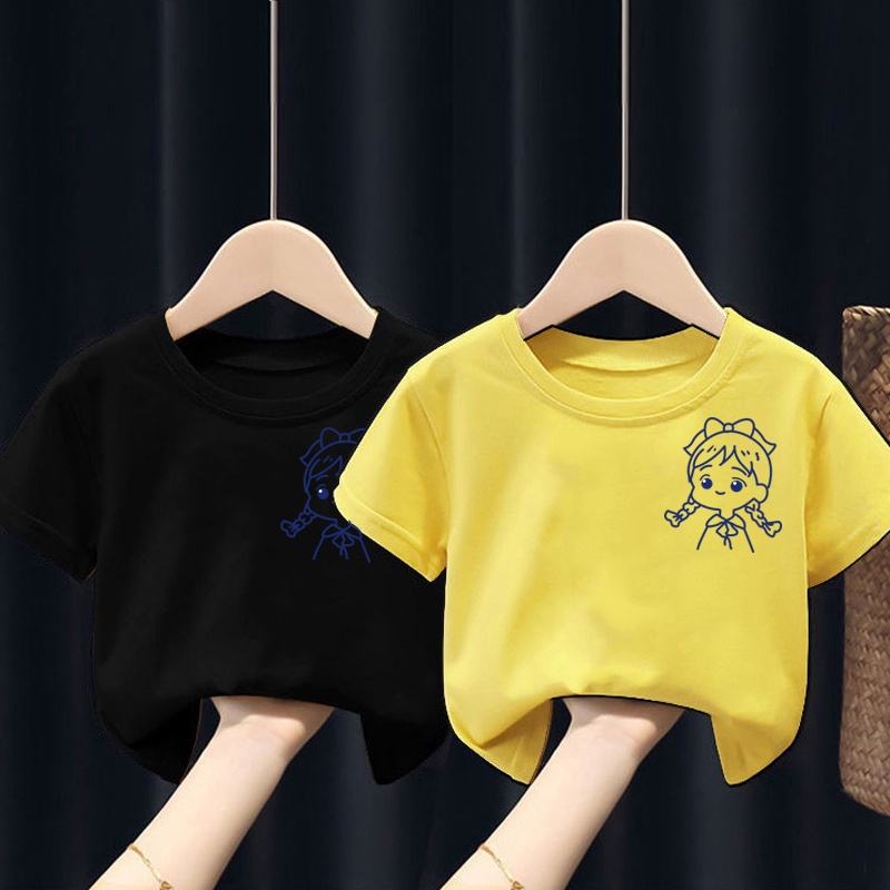 NRVP Áo thun trơn tay ngắn cổ tròn in họa tiết hoạt hình thời trang cho bé 3-11 tuổi