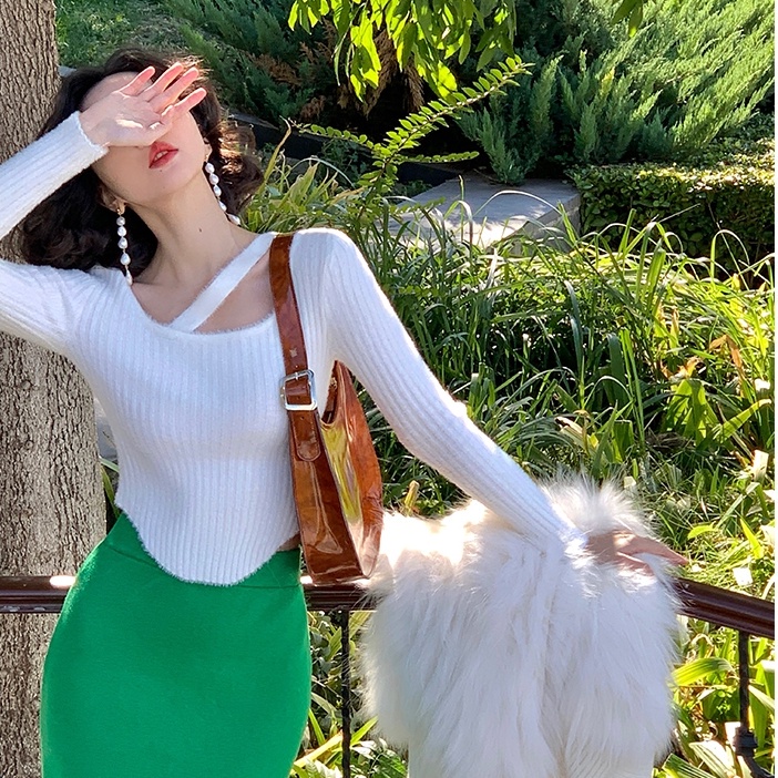 Porozi  Áo kiểu  len dệt kim tay dài phong cách Hàn Quốc thời trang