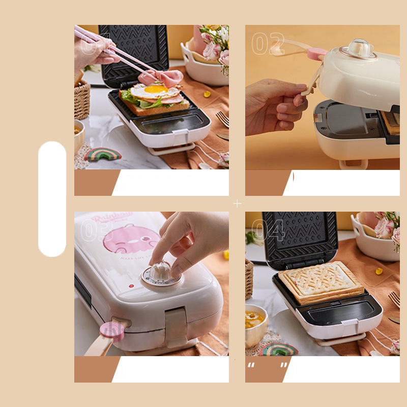 Máy làm bánh mì đa năng 2 in 1 Bear DBC C06M1, 600W, khay nướng mặt chảo chống dính tay cầm cách nhiệt, BH 12 tháng