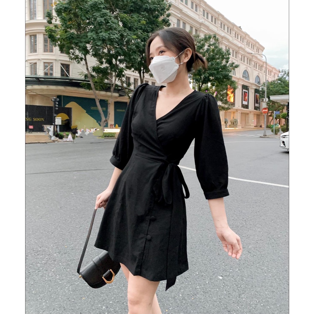 Đầm SANSHA - Đầm đắp chéo tay lửng trơn | BigBuy360 - bigbuy360.vn
