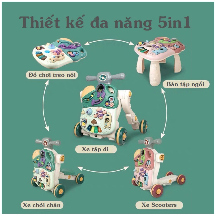 Xe đẩy tập đi đa năng 5in1- biến đổi thành 3 loại xe trẻ em độc đáo kèm đồ chơi treo nôi phát nhạc