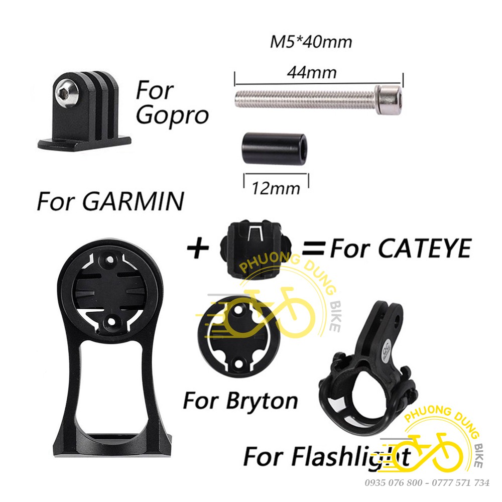 Giá bắt đồng hồ Cateye, Garmin kèm giá bắt đèn cho xe đạp - Kiểu 01