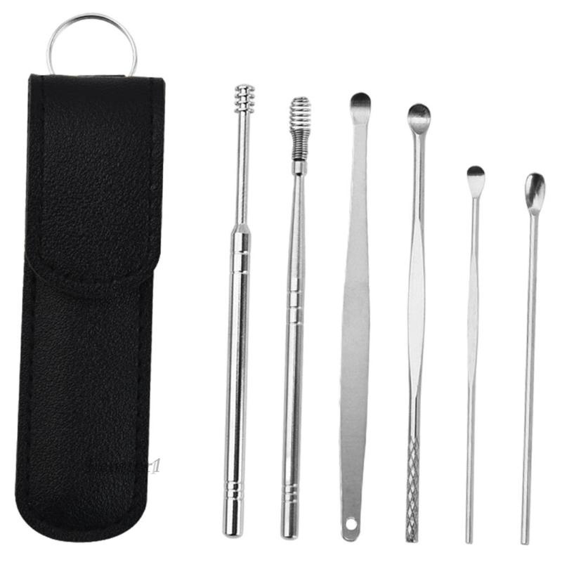 [Hàng mới về] Set 6 dụng cụ lấy ráy tai bằng thép không gỉ kèm túi đựng