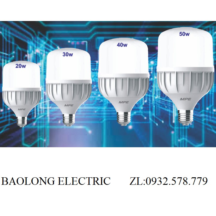 BÓNG ĐÈN LED BUP 20W MPE,BÓNG LED TRỤ 20W MPE THÂN NHỰA LBD-20