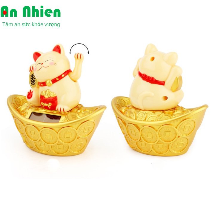 Mèo chiêu tài (thần tài) ngồi thỏi vàng ngoắc tay