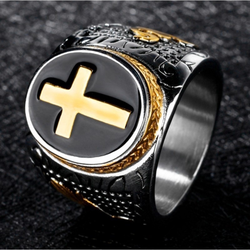 Nhẫn inox mạ bạc chạm khắc họa tiết phong cách punk