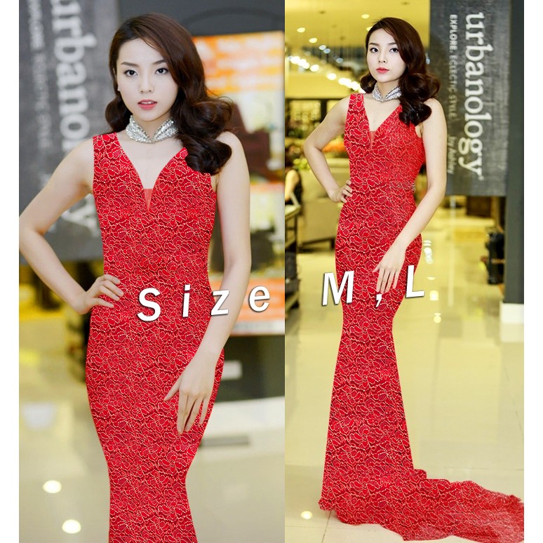 Đầm maxi ren ánh kim cao cấp giống HH Kỳ Duyên