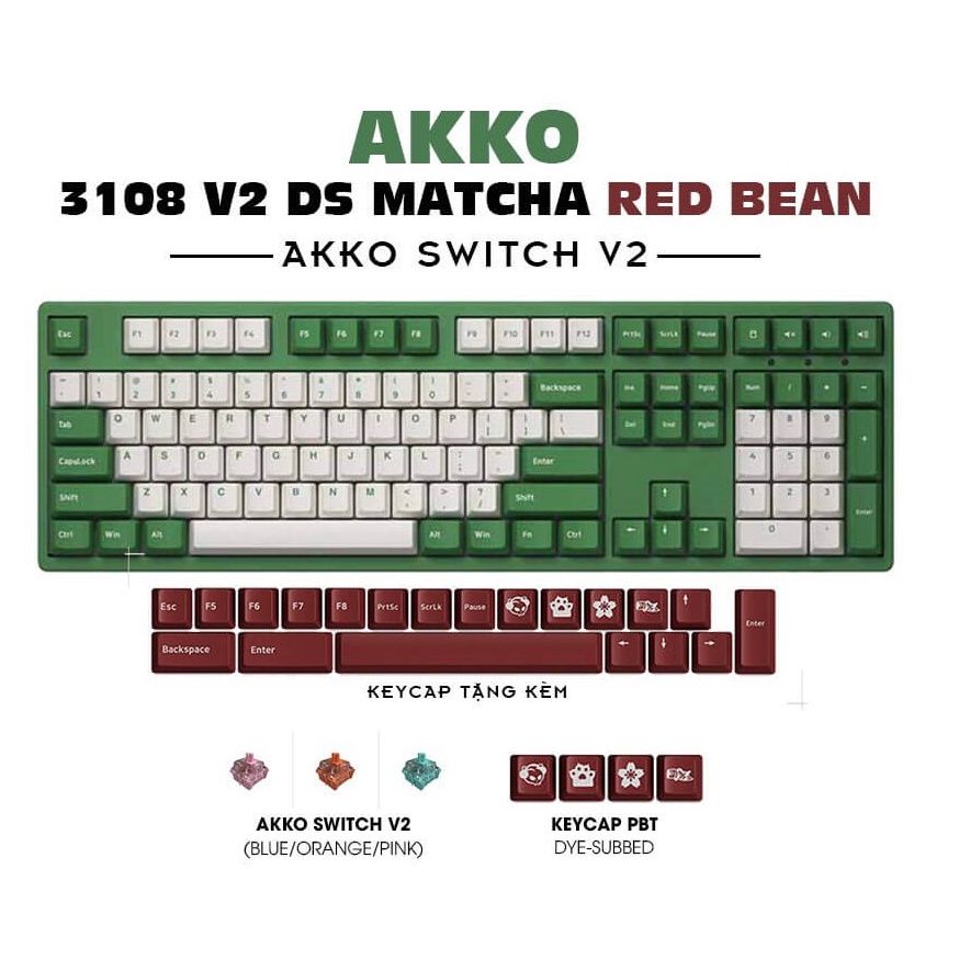 Bàn phím cơ AKKO 3108 v2 DS Matcha Red Bean (AKKO Blue , Orange , Pink Switch V2)