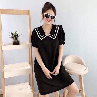 Đầm váy đen viền trắng form suông (kèm hình thật)