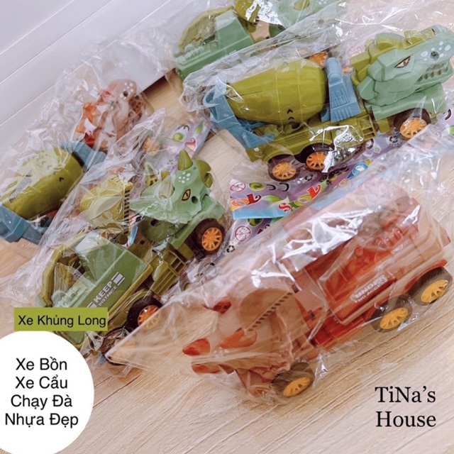 Bộ xe đồ chơi khủng long, xe công trình chạy dây cót nhiều mẫu chất liệu nhựa an toàn cho bé - TiNa’s House