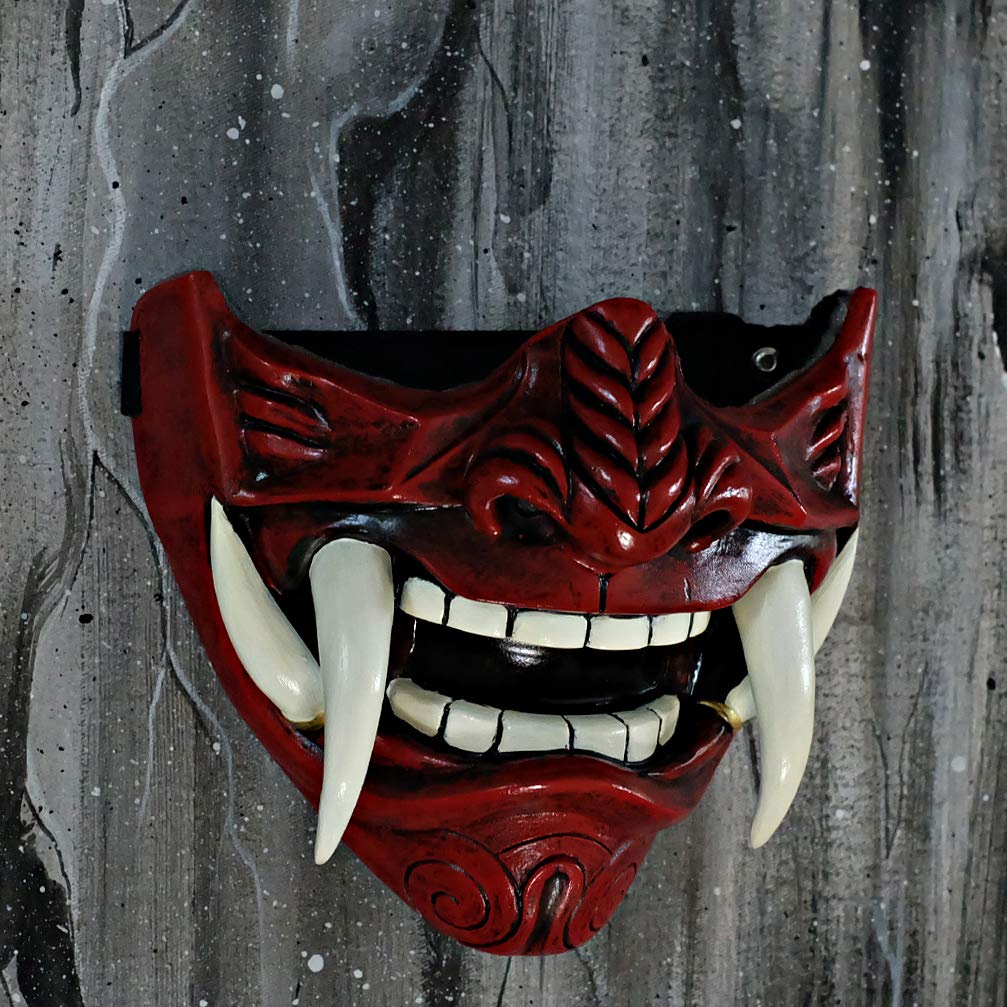 ✚Soft Latex Adult Unisex Japanese Prajna Hannya Noh Kabuki Demon Samurai Half Face Mask Halloween