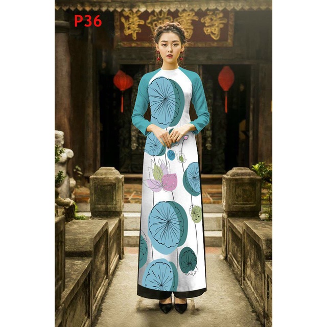 Áo dài in 3D cao cấp_ Mã P36 áo dài sen
