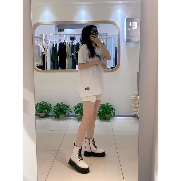 Giày boot trắng 0825 đế cao chất liệu da cao cấp dành cho nữ