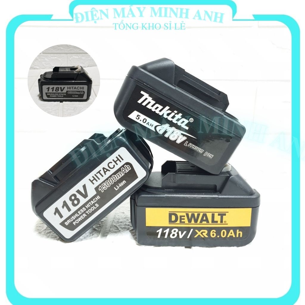 Pin máy khoan siết bắn bắt vít bulong không chổi than makita dewalt hitachi máy 10 Cell màu tím 199V, 118V