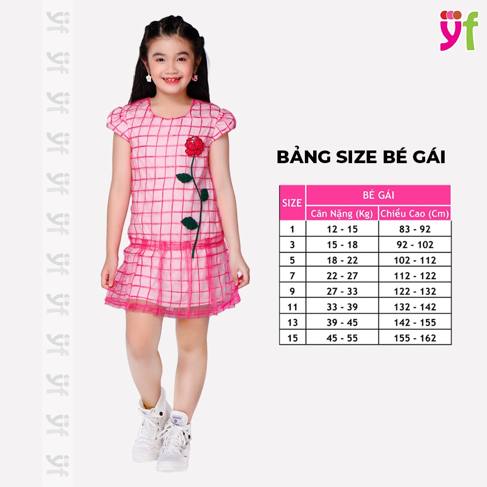 Đầm Chữ A Cho Bé Thêu Hoa Hồng 3D, Phối lưới sành điệu YF - 9DX575