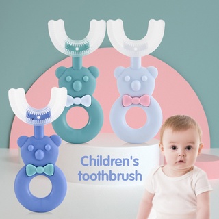Bàn chải đánh răng hình chữ U bằng silicone thiết kế gấu hoạt hình đáng yêu dành cho trẻ em