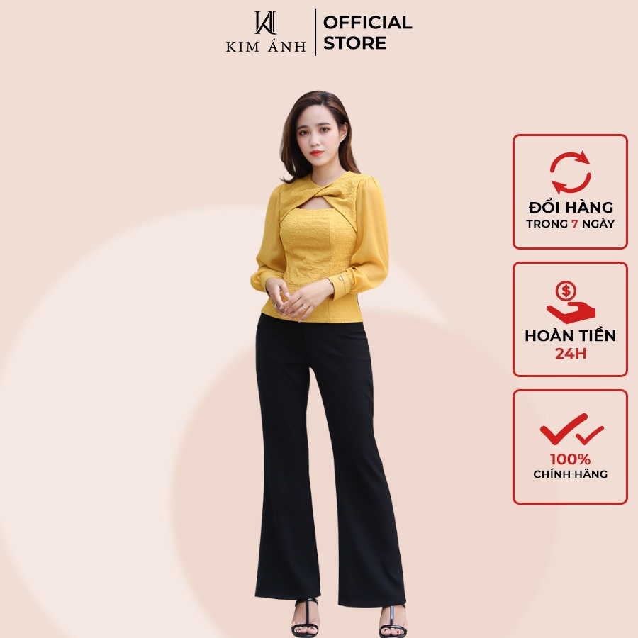 Áo Kiểu Thiết Kế Nữ, Áo Sơ Mi Nữ Công Sở Kim Ánh Rita Top Tay Dài Thanh Lịch