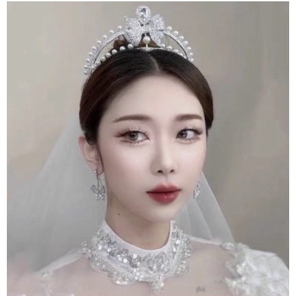 Vương miện cô dâu hạt trai điểm nơ đá lớn mẫu mới t10/2022 Giangpkc  Phụ kiện cưới Giang