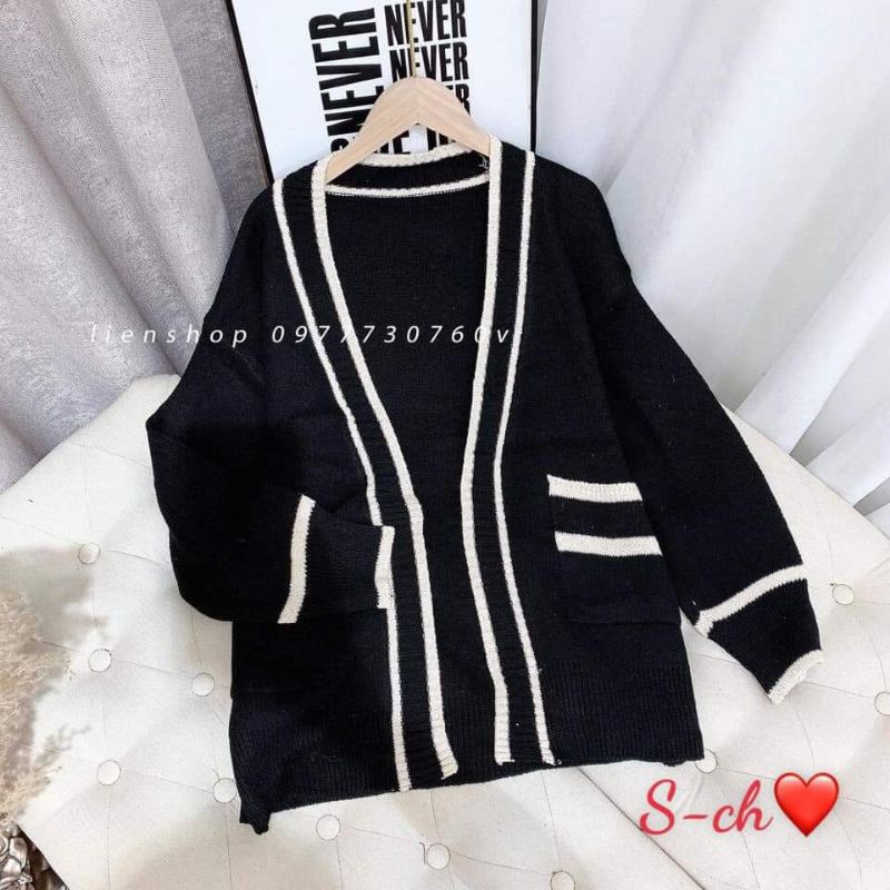 Áo len cadigan phối kẻ | BigBuy360 - bigbuy360.vn