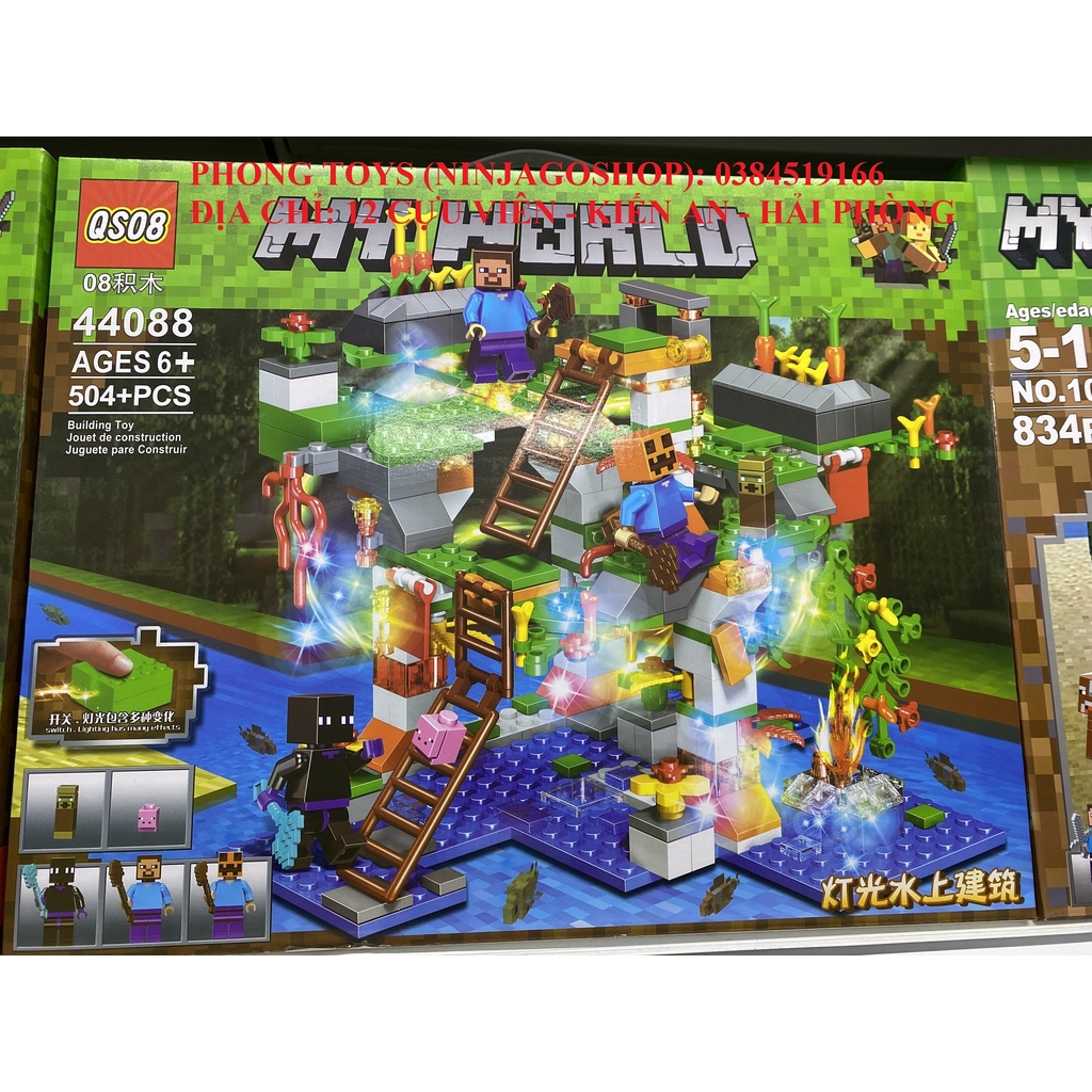 [Ảnh thật] Lắp ráp xếp hình Lego minecraf my world 44088 : Cuộc chiến trên núi đá có đèn 504 mảnh