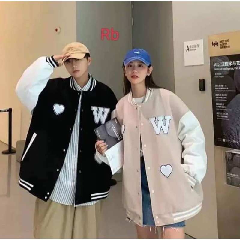 Áo Khoác Bomber Nỉ Chữ W Tim Đáng Yêu