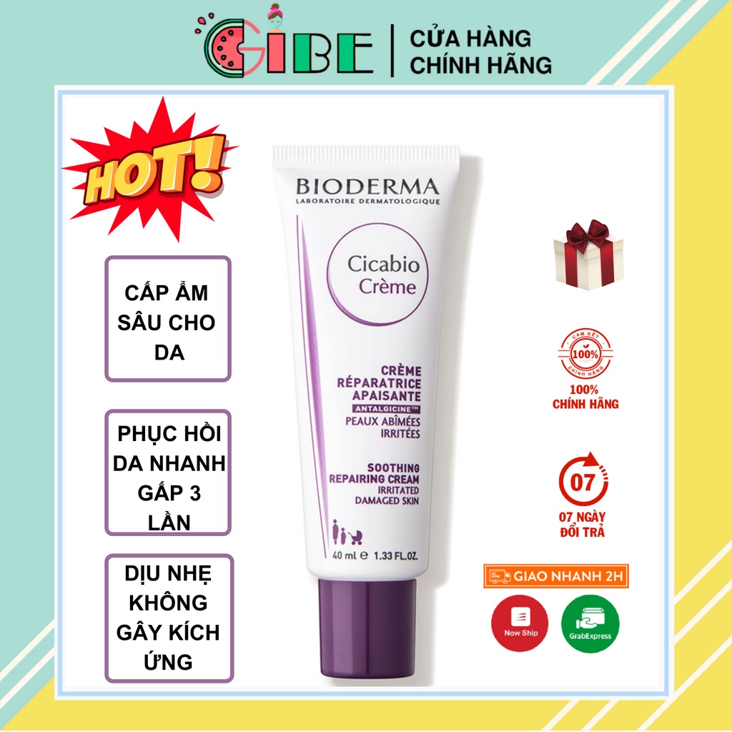 [Hàng Auth]Kem dưỡng phục hồi da Bioderma Cicabio Creme 40ml gibe store