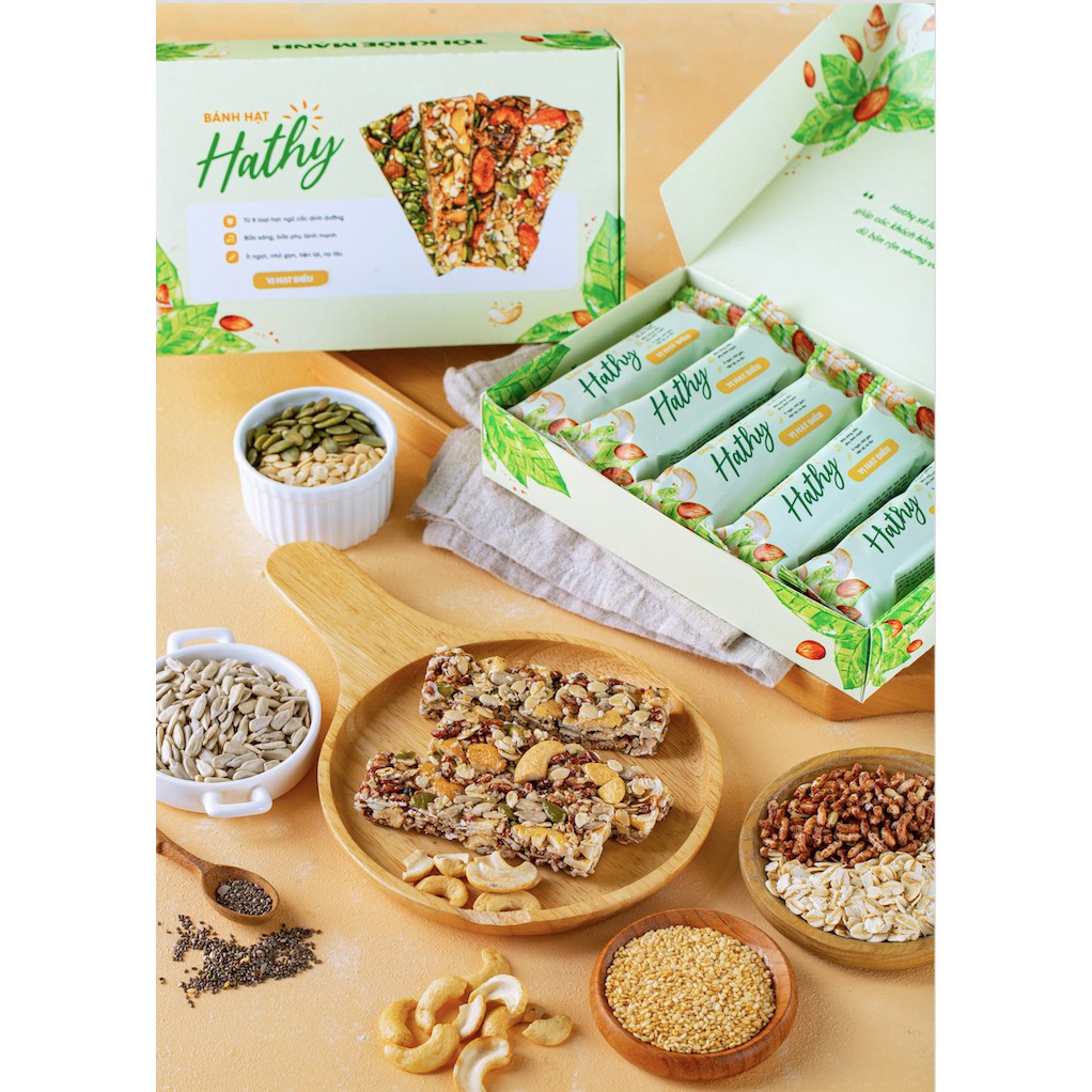 Bánh hạt Hathy - 8 loại hạt ngũ cốc, 4 hương vị, giữ gìn vóc dáng, cân nặng, healthy, eat clean, thanh granola