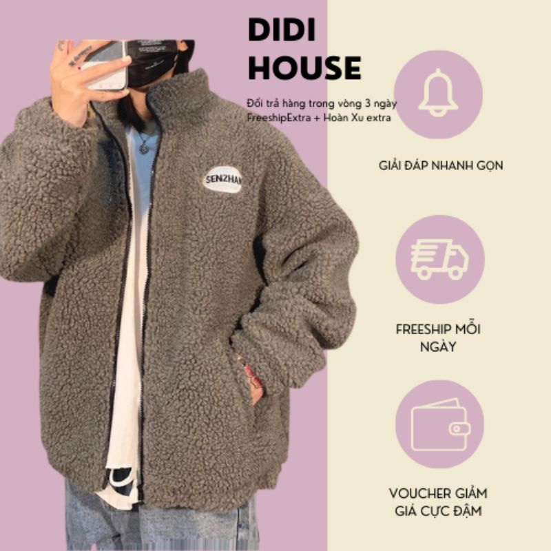 Áo Khoác Lông Senzhan PEONYB Unisex [FREESHIP] 🌸 Jacket bông form rộng, nỉ hoodie ziper cao cổ nam nữ cá tính Ulzzang 🌸