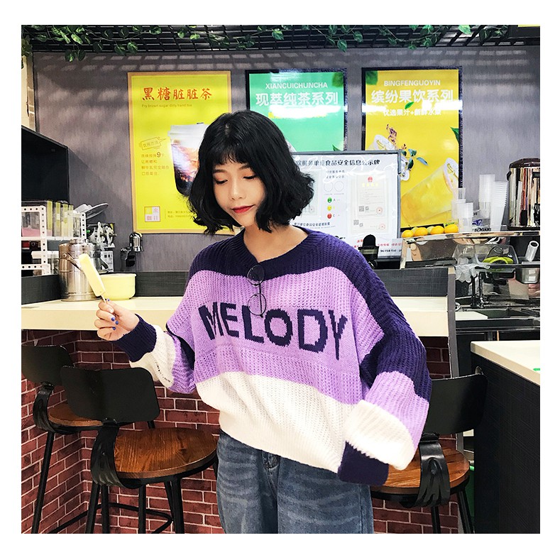 Order áo len ulzzang chữ MELODY phối màu siêu xinh