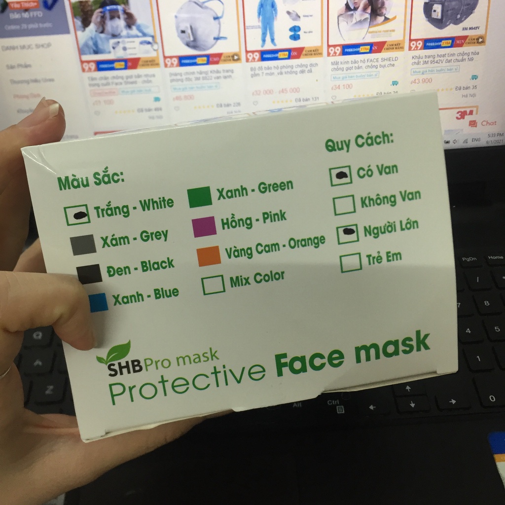 Khẩu trang SHB Pro mask 3D N95 Lọc Bụi Siêu Mịn, Có Van Thở, hàng Việt Nam xuất khẩu ( 1 cái )