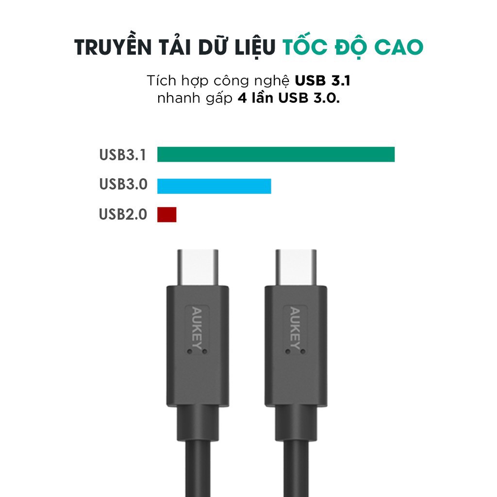 Cáp sạc Macbook Pro USB-C ra USB-C chuẩn 3.1 Gen2 AUKEY CB-C2 PD 100W dài 0.9m