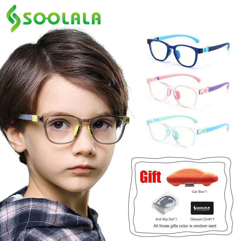 Mắt kính SOOLALA trong suốt gọng vuông chống ánh sáng xanh chống bức xạ TR90 dành cho bé trai và bé gái