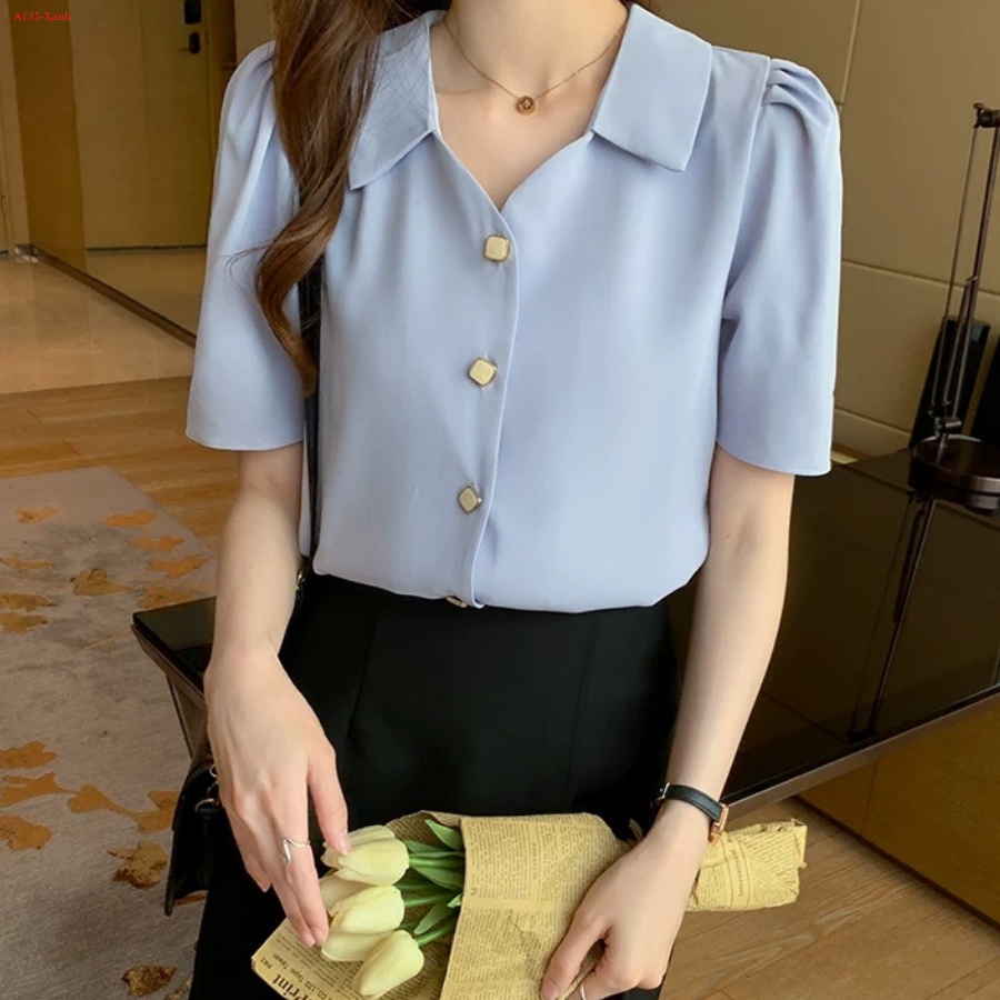 ☘🌸A135 áo sơ mi nữ lụa tay ngắn S M L XL 2XL☘🌸