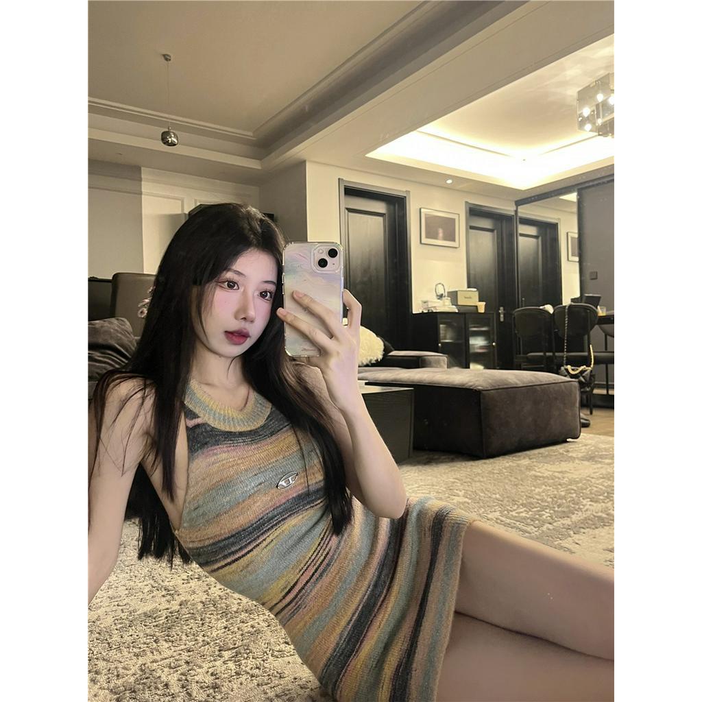 Đầm Hai Dây Dệt Kim Kẻ Sọc Dáng Ôm Thời Trang Mùa Hè 63647