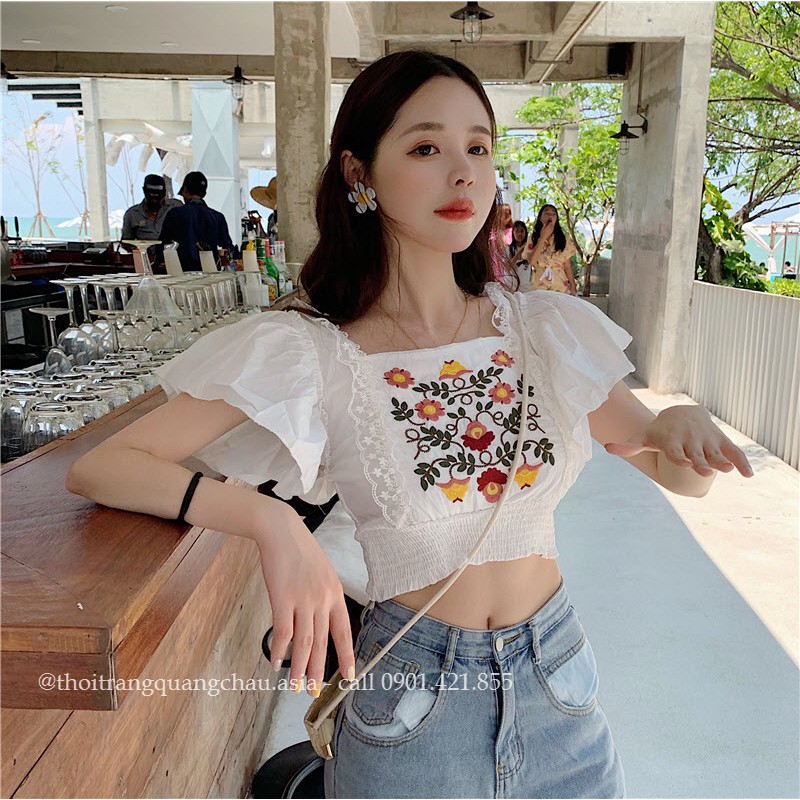 [Hàng Nhập]  Áo Croptop Trắng Style Hàn quốc QC80