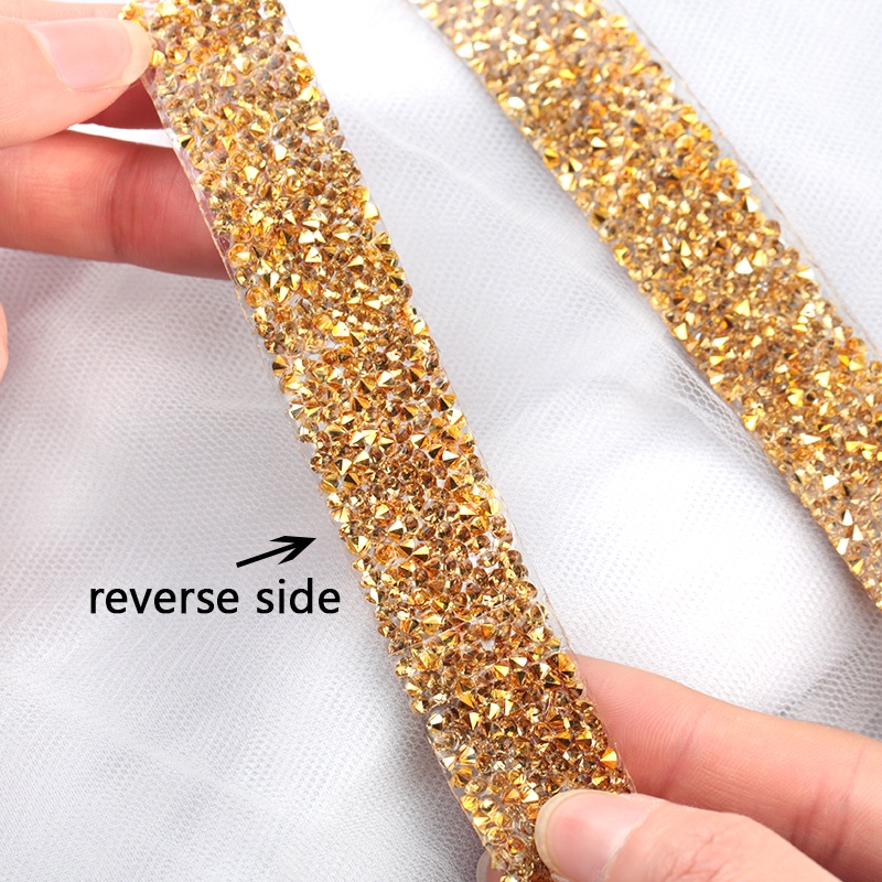 Qiao Miếng Dán Ruy Băng Đính Đá Pha Lê Lấp Lánh Strass 1 Yard Trang Trí Đầm