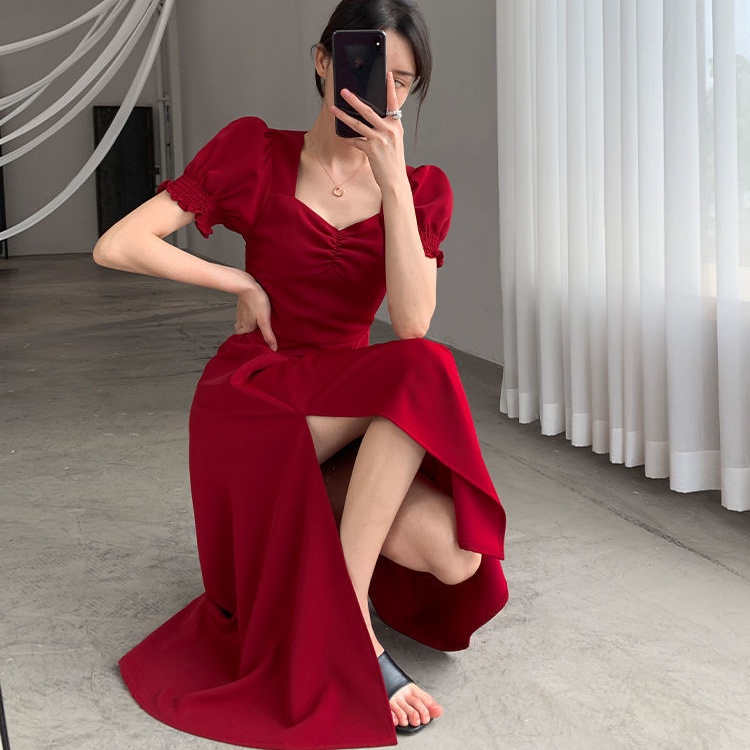 Đầm nữ Perty tay ngắn xẻ tà quyến rũ phong cách Hàn Quốc