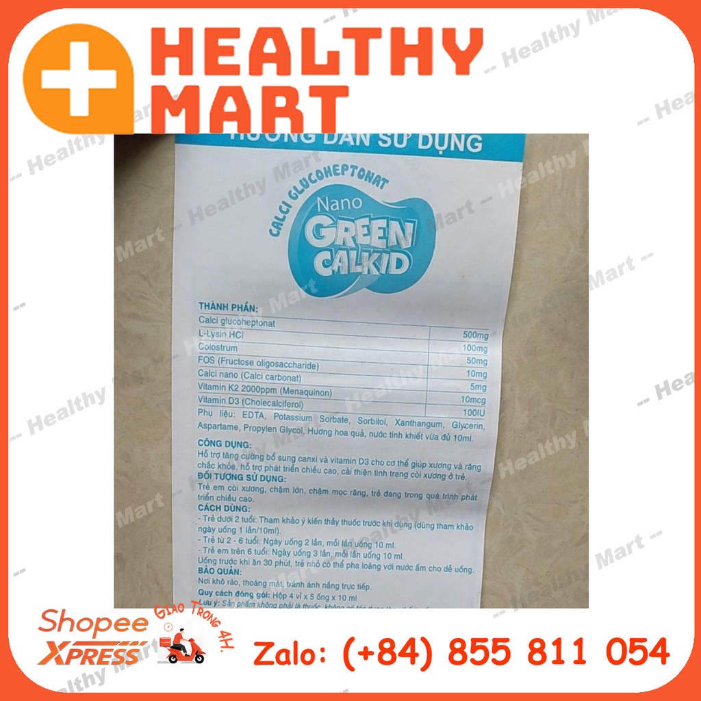 ✔️️️Calcium cho bé Green CalKid Nguyên Liệu Nhập Khẩu Hộp 20 ống