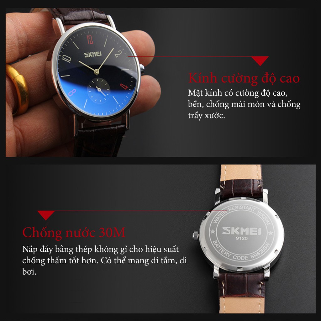 [CÓ VIDEO - ẢNH THẬT] Đồng hồ đôi thời trang SKMEI 9120 dây da, mặt tròn | BigBuy360 - bigbuy360.vn