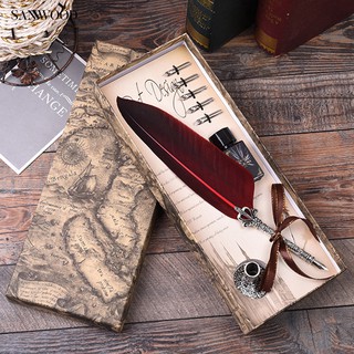 Sanwood08English Calligraphy Quill Dip Feather Pen with 5 Nibs Stationery