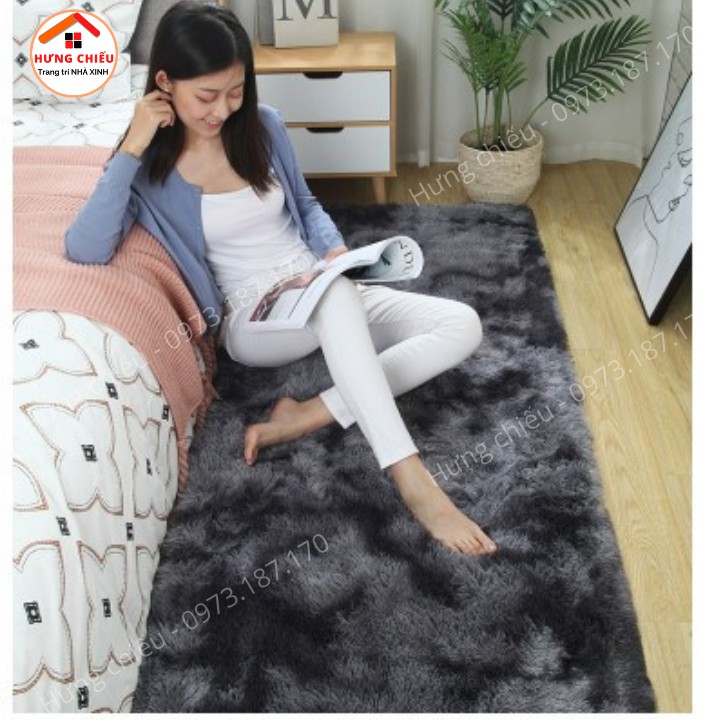 Thảm lông loang trải sàn decor phòng khách, phòng ngủ size 1mx1m6 trải chân giường