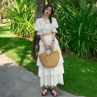 [order] Set đầm tiểu thư trắng tay bồng nhiều tầng sang trọng - u.w
