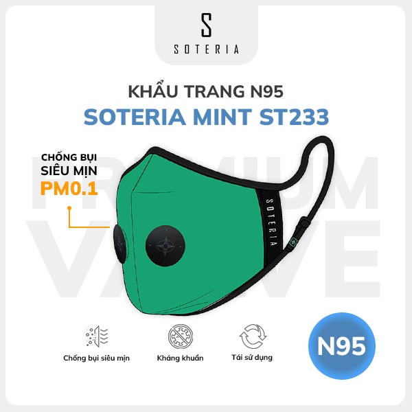 Khẩu trang thời trang Soteria Mint ST233 - N95 lọc hơn 99% bụi mịn 0.1 micro - Size S,M,L